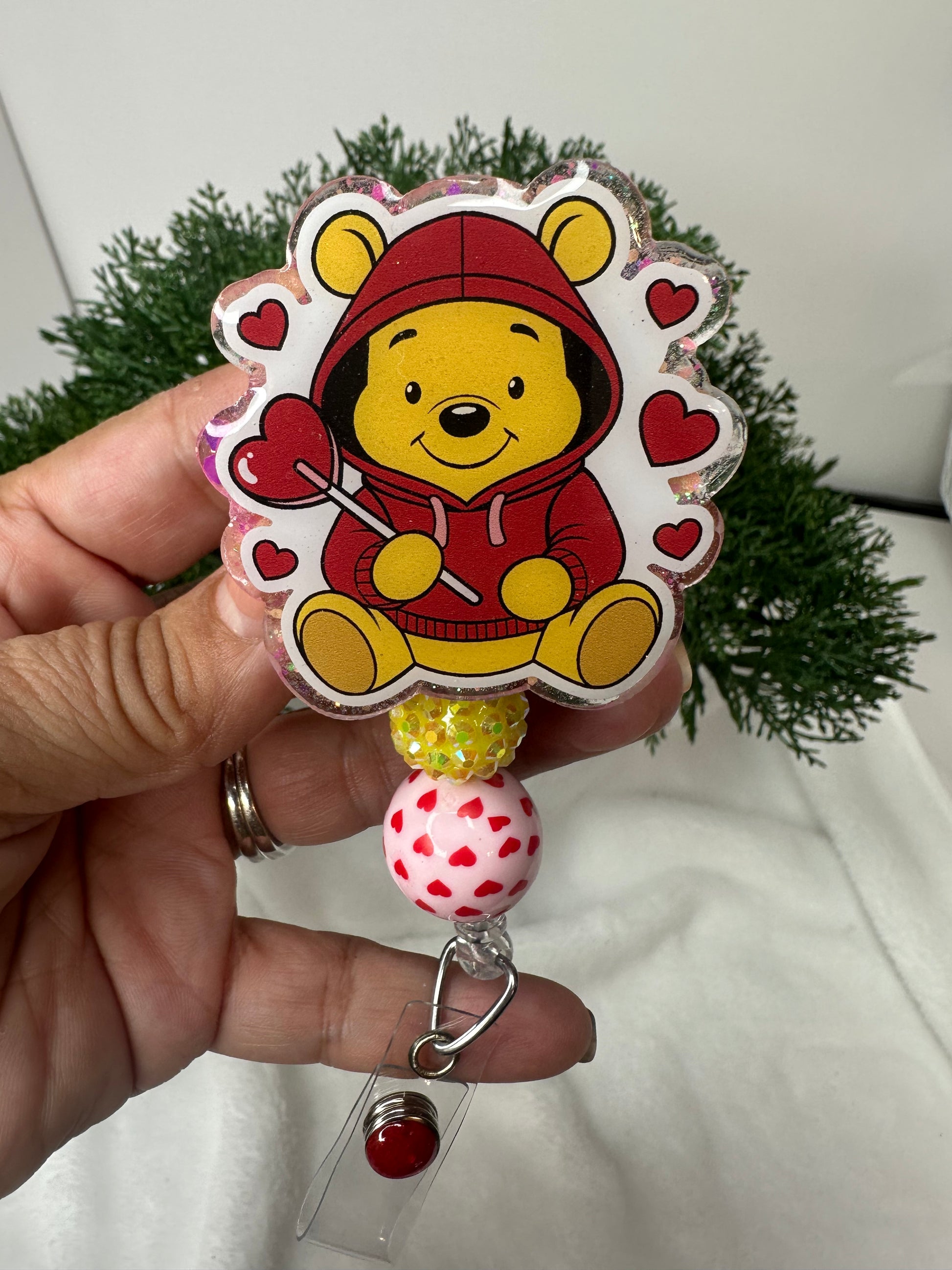 candy pooh badge reel - pooh valentines day badge reel