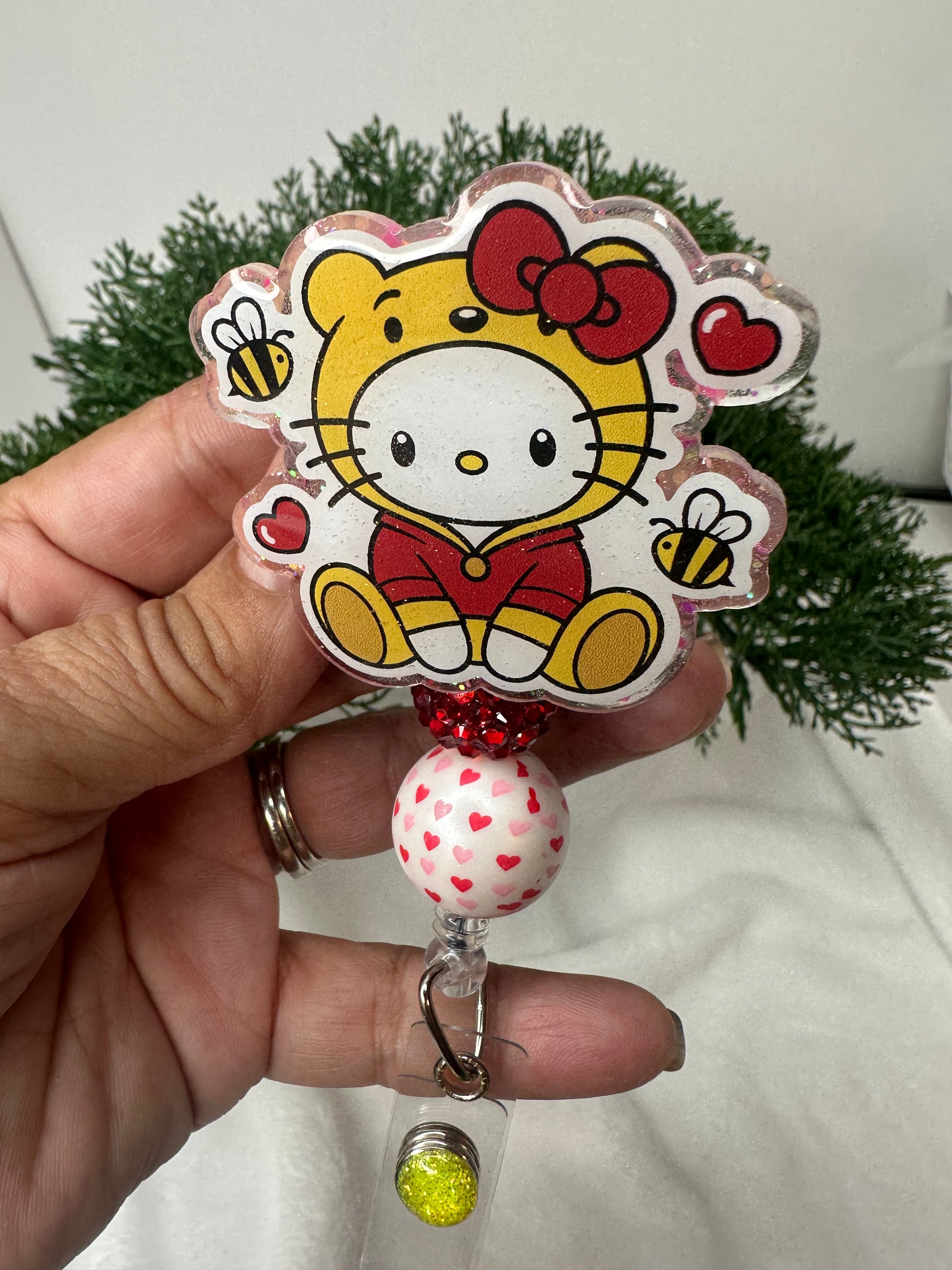 Kitty Pooh Badge Reel - Kitty pooh Valentins Day badge reel