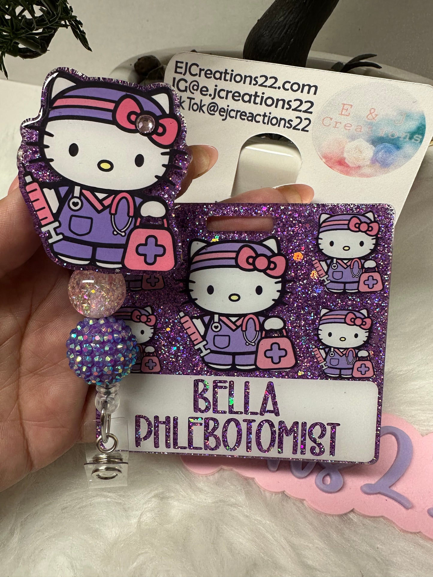 Kitty Phlebotomist Nurse Badge Buddy