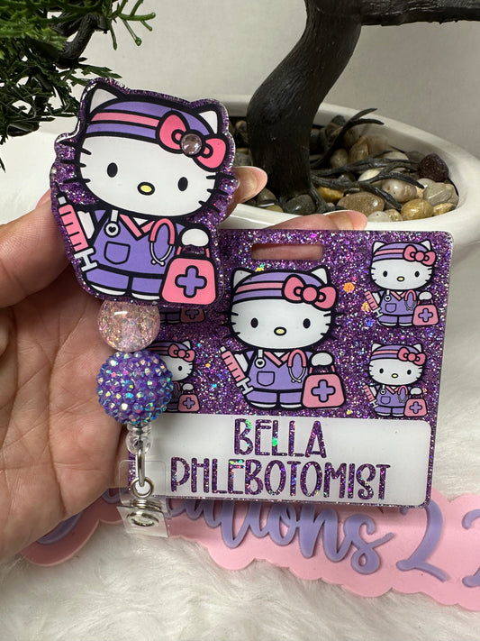 Kitty Phlebotomist Nurse Badge Buddy