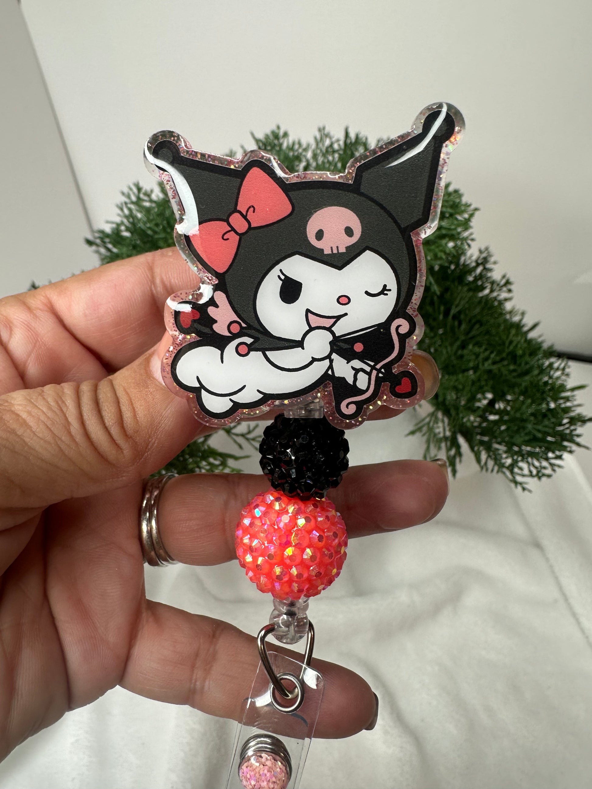 Cupid Kuromi Badge Reel - valentines day sanrio badge reel