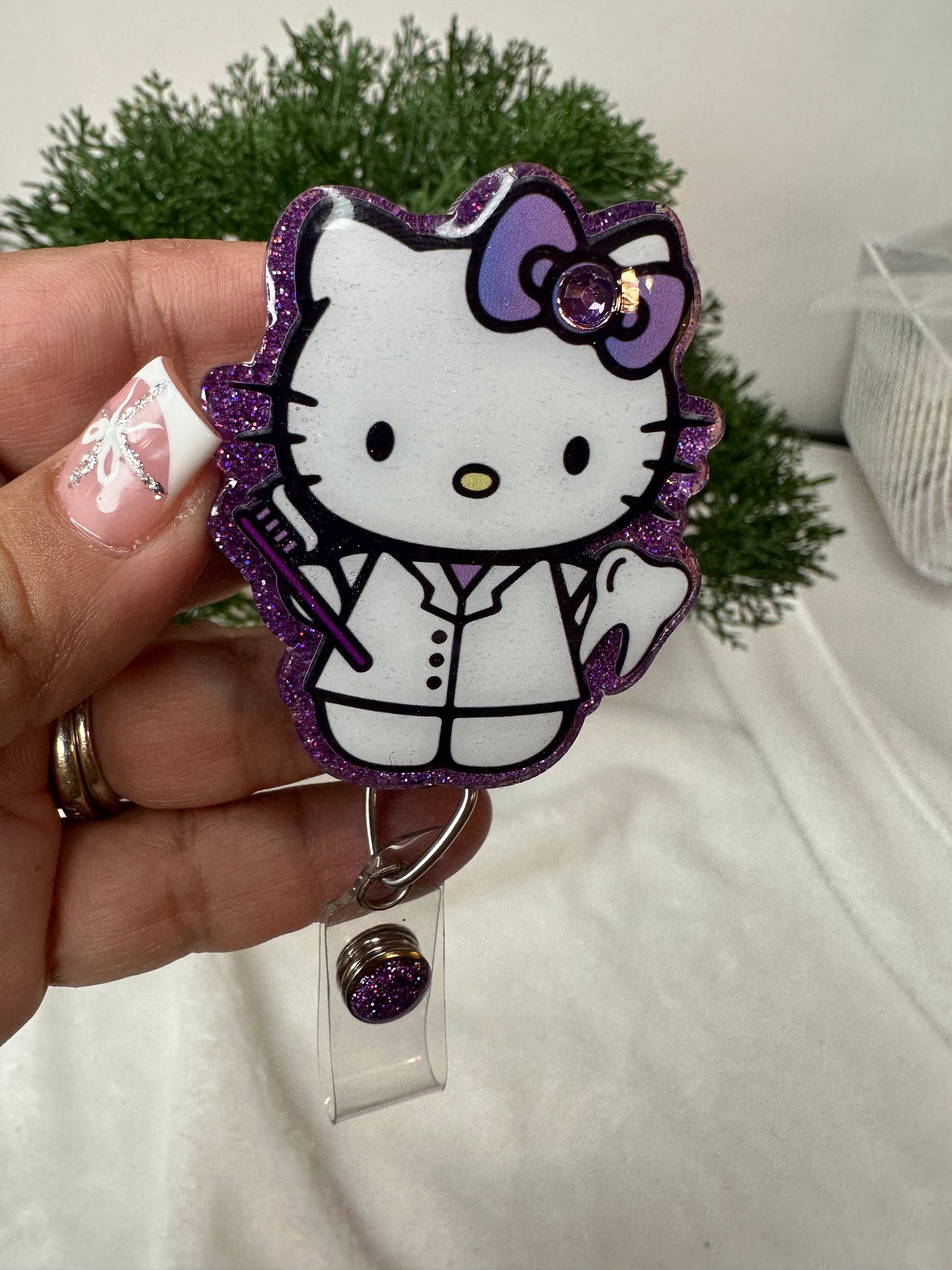 Purple Kitty Dental Assistant Badge Reel