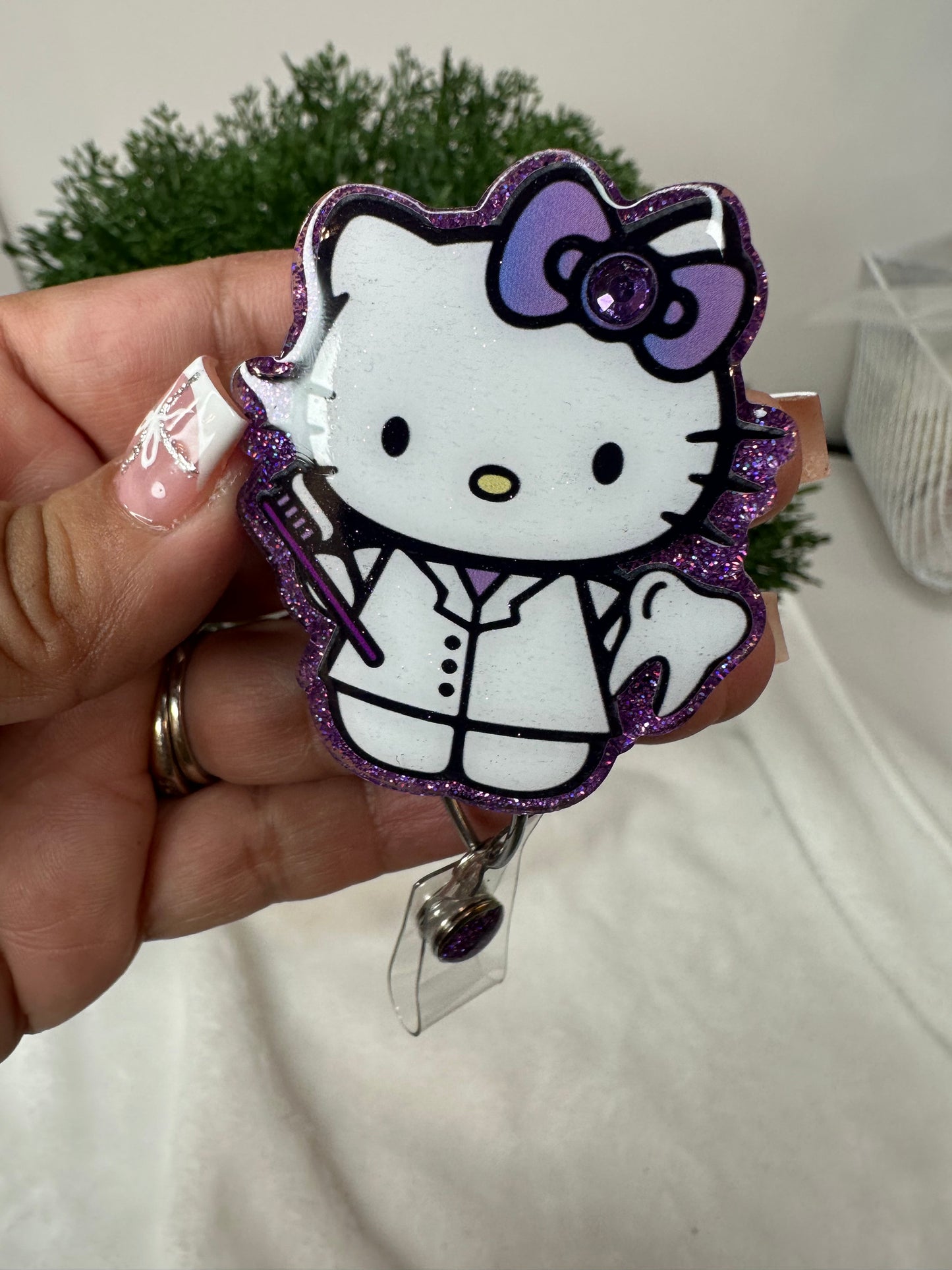 Purple Kitty Dental Assistant Badge Reel