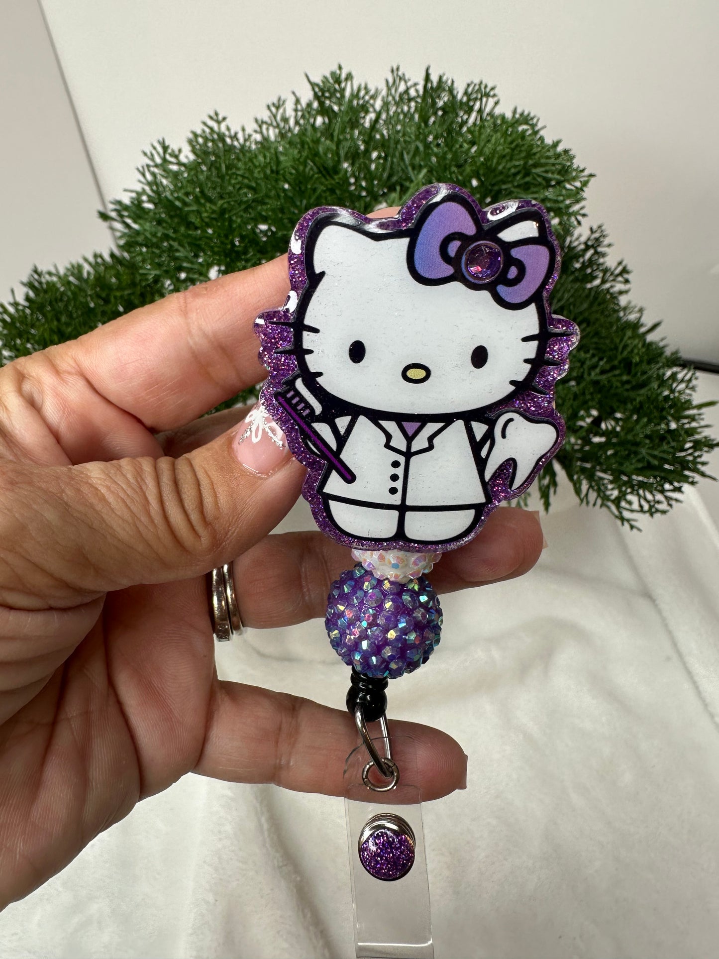 Purple Kitty Dental Assistant Badge Reel