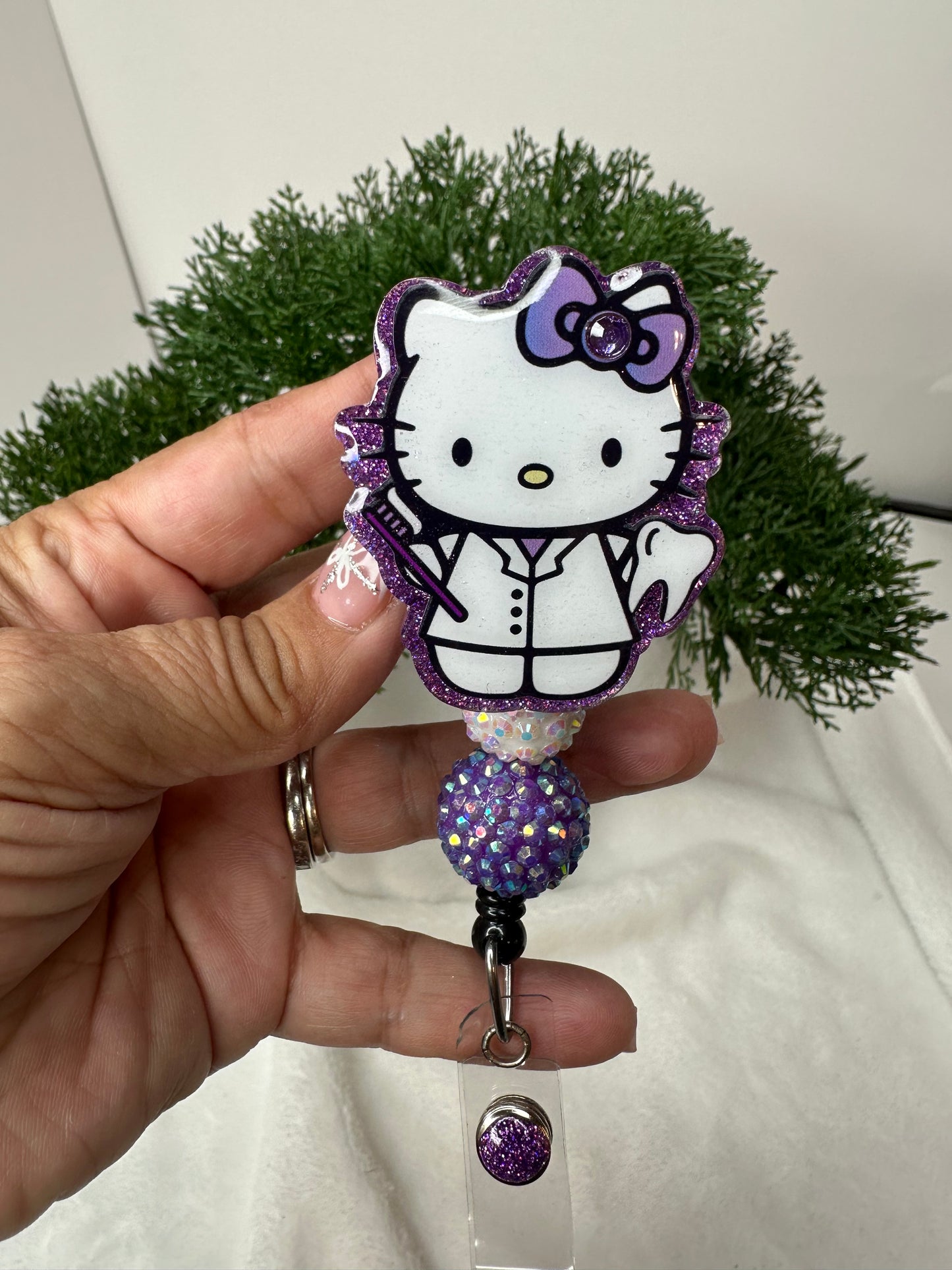 Purple Kitty Dental Assistant Badge Reel