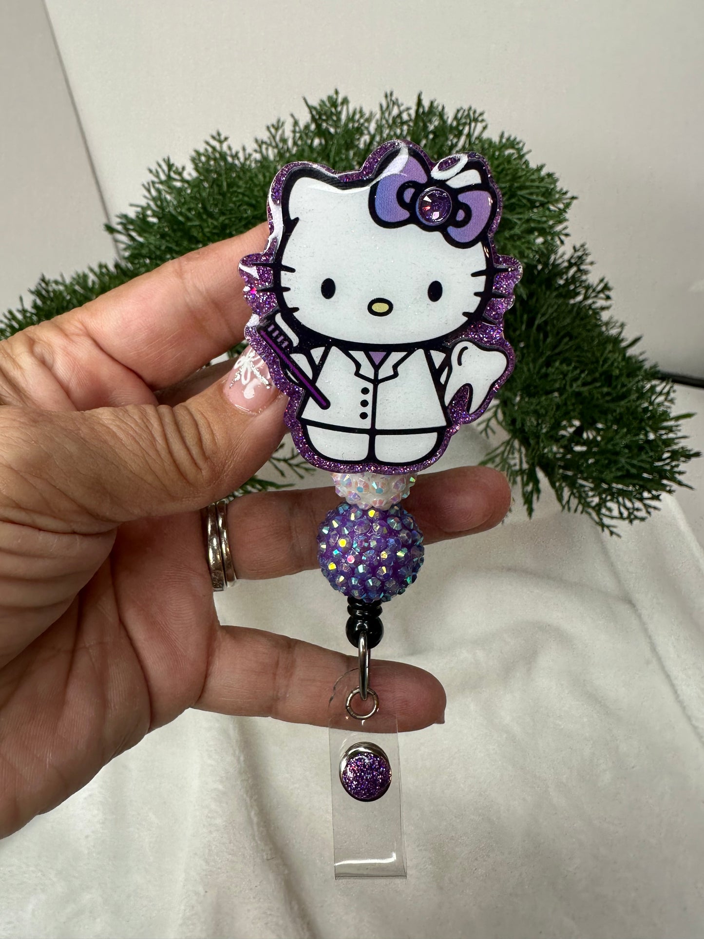 Purple Kitty Dental Assistant Badge Reel