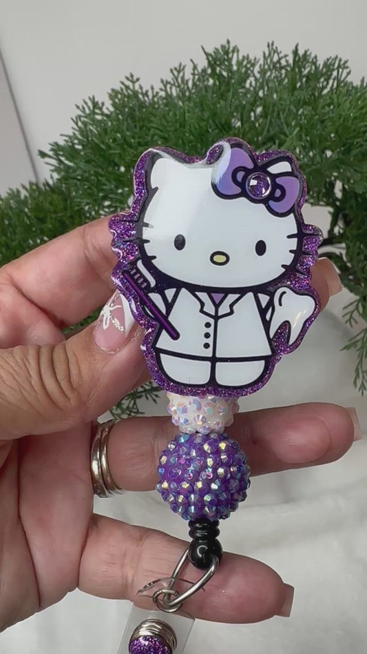 Purple Kitty Dental Assistant Badge Reel