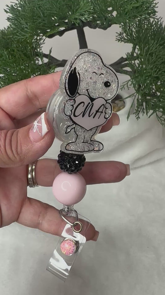 Personalized  White Pup Badge Reel