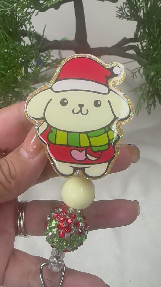 Santa PomPom Badge Reel