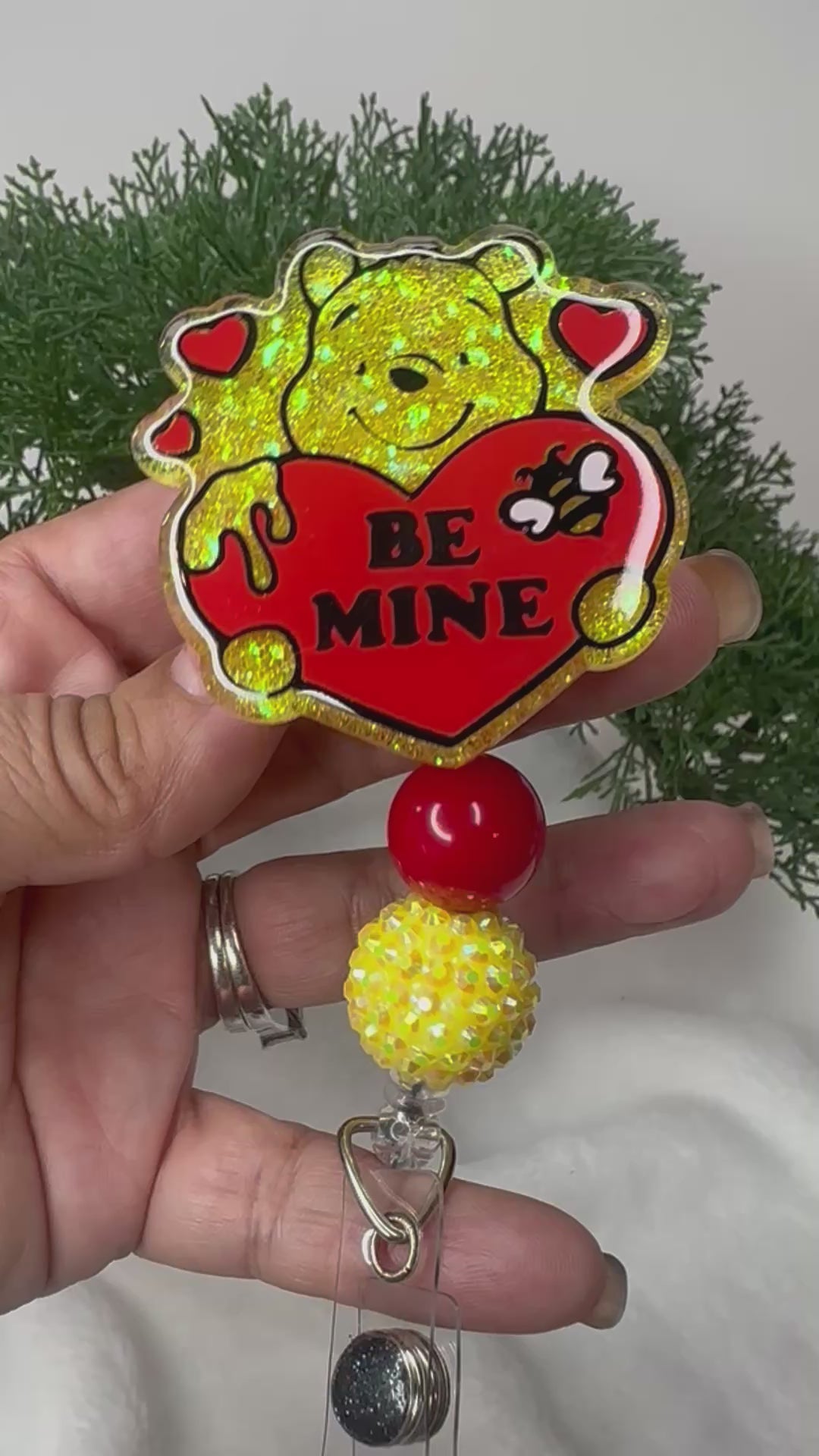 Pooh Be Mine Badge reel - valentines day pooh badge reel