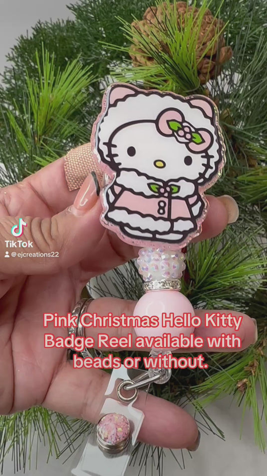 Pink Christmas Kitty Badge Reel