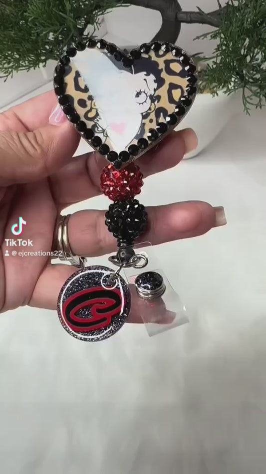 Rhinestone Heart Betty Badge Reel
