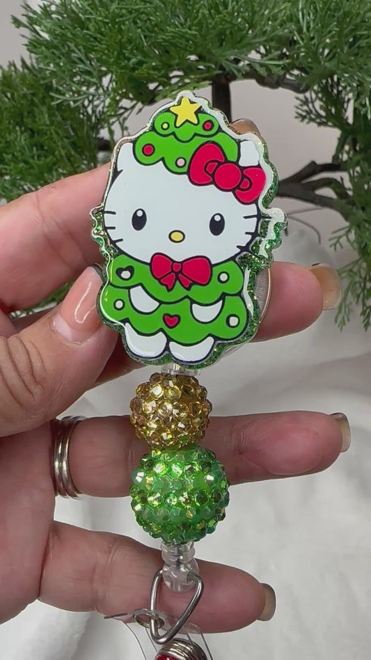 Christmas Tree Kitty Badge Reel