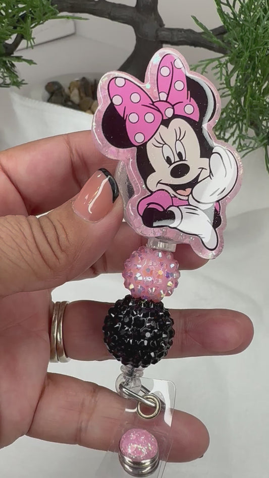 Pink Mouse Ears Badge Reel