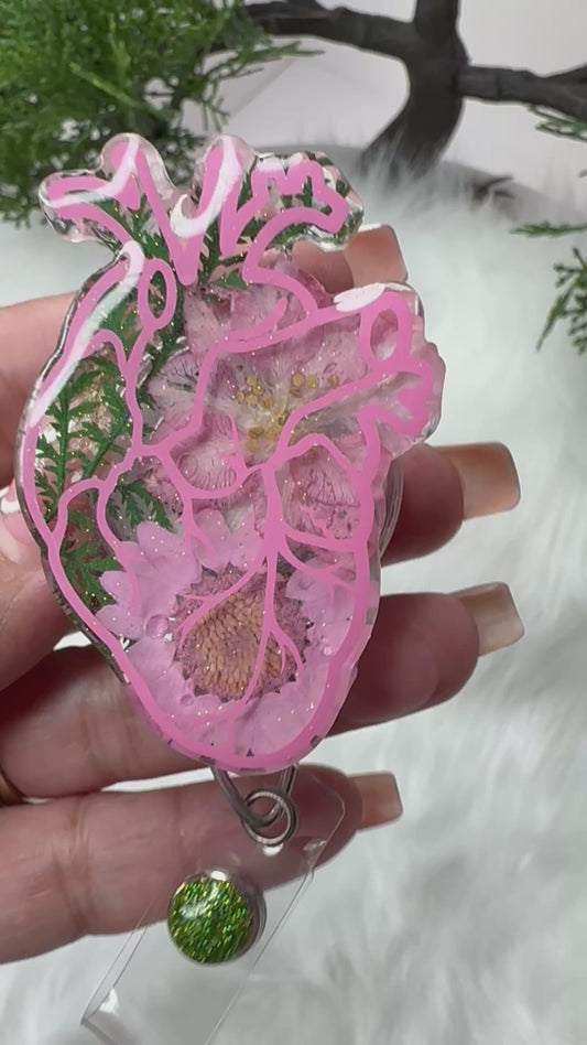 Floral Anatomical Heart Badge Reel