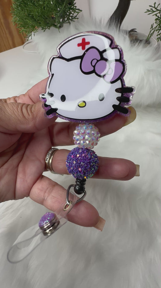 Purple Kitty Nurse Badge Reel