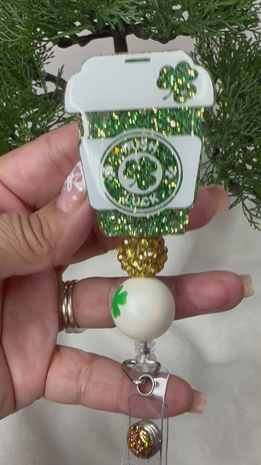 Irish Luck Coffee Cup Badge Reel
