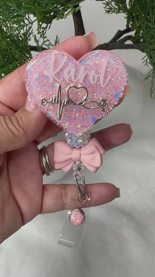 Pink Nurse Heart Badge Reel