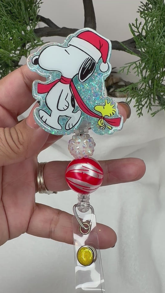 Santa Puppy and Woodstock Badge Reel