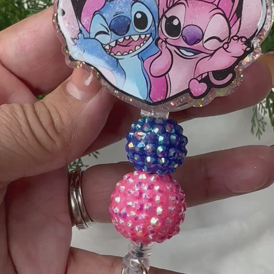 Stitch and Angel Badge Reel - valentines day stitch badge reel