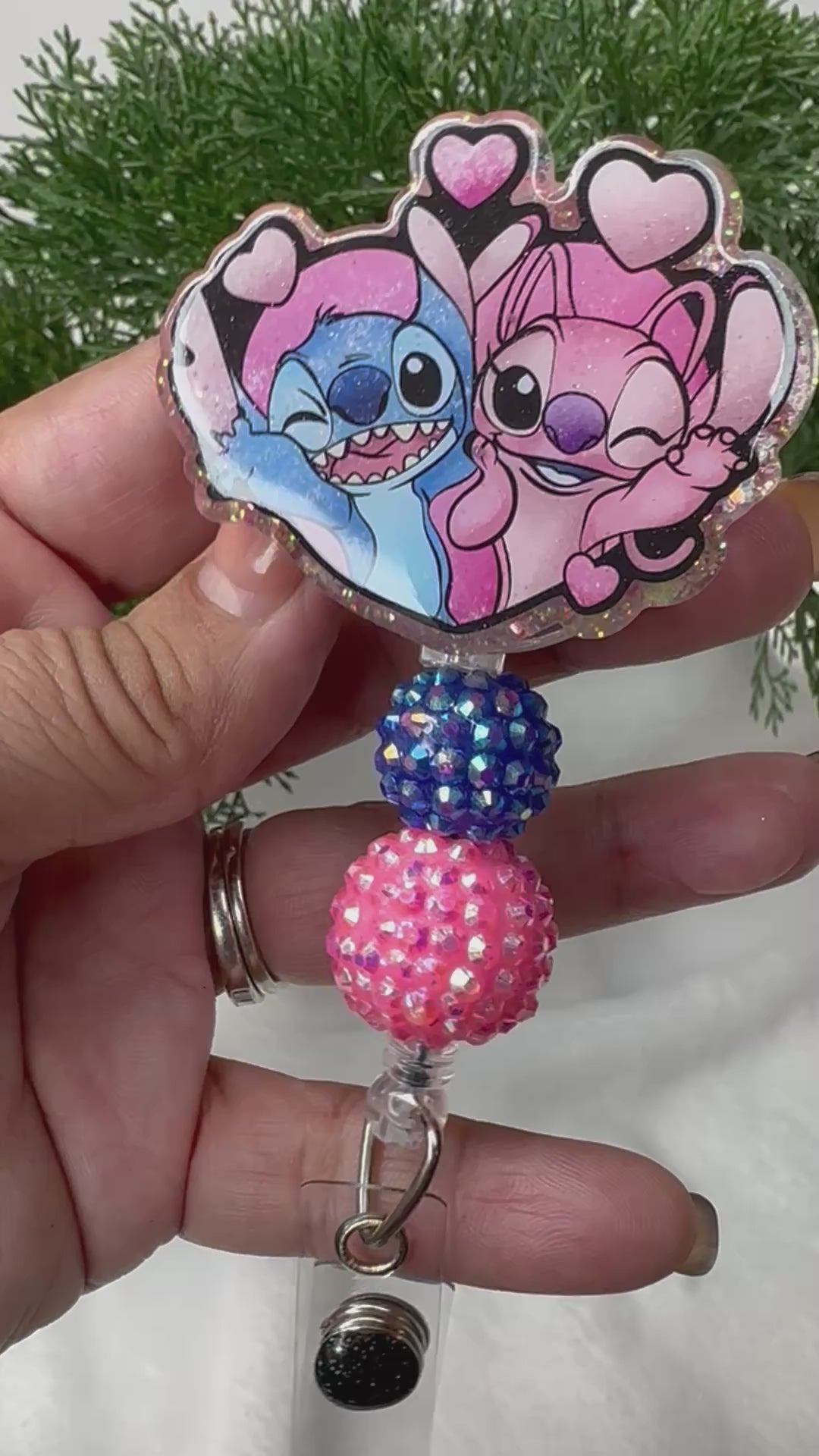 Stitch and Angel Badge Reel - valentines day stitch badge reel