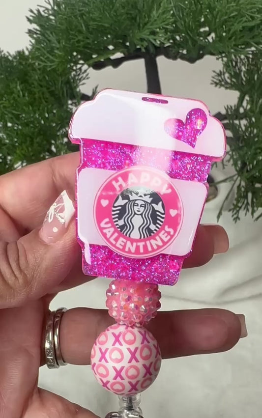 Valentine Coffee Cup Badge Reel