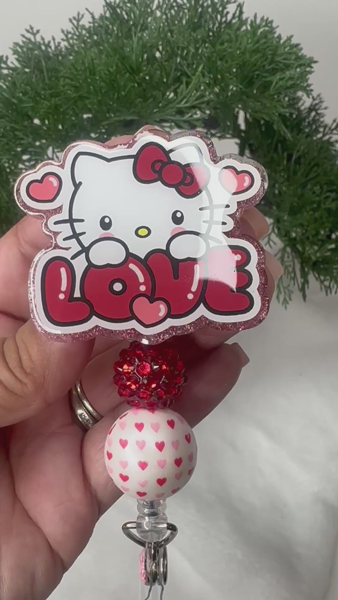 LOVE kitty Badge Reel - Sanrio valentines' day badge reel